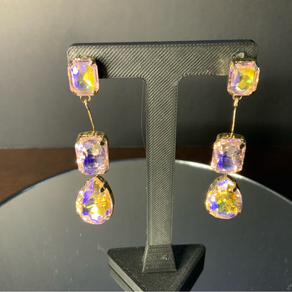 Three Stone Dangle, Iridescent AB Stone